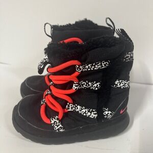 Nike‎ Kids Snow Boots Black Faux Fur Toddler Size 6C Winter